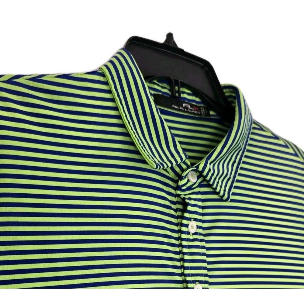 RLX Ralph Lauren Polo Shirt Mens Large Green Striped Golf Stretch Short Sleeve